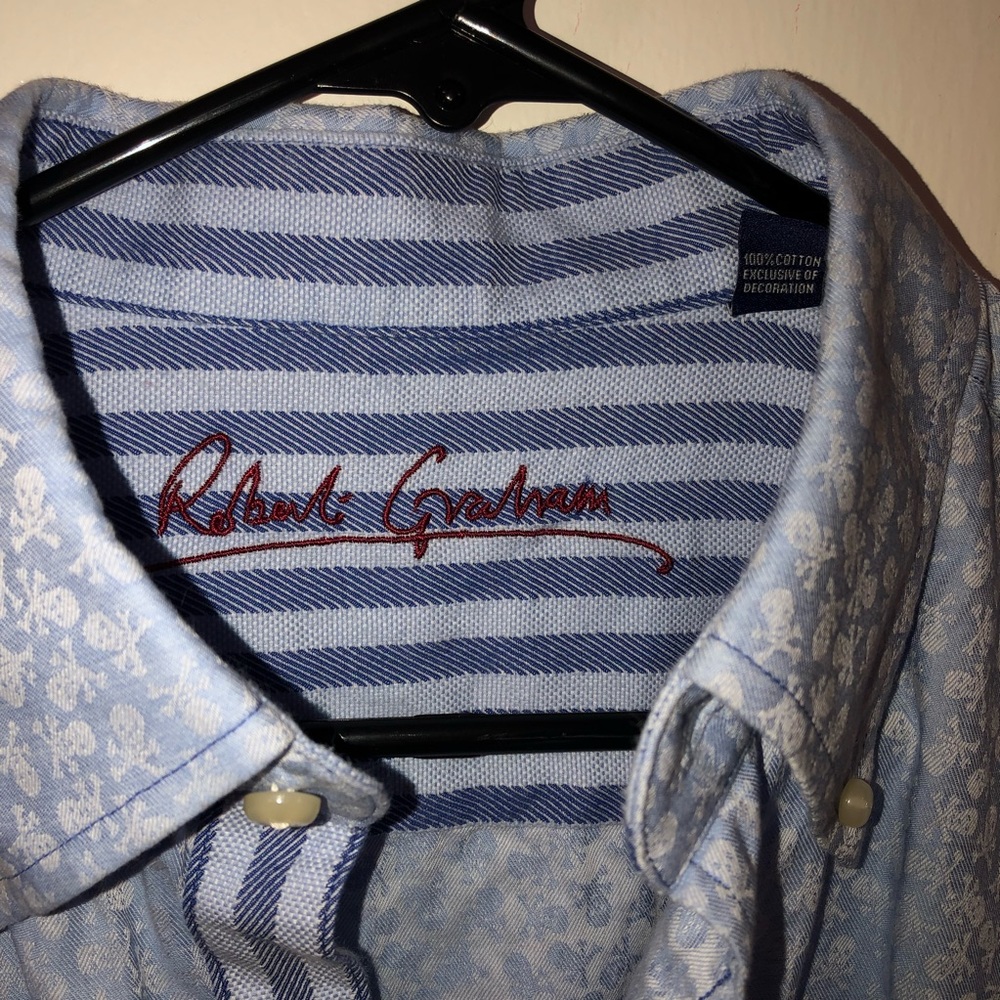 Robert Graham Shirt L Blue Skull Print Button down - Picture 5 of 8